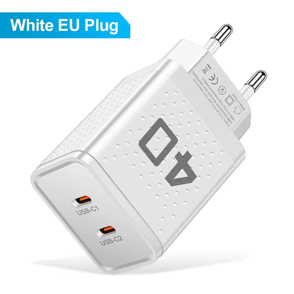 20W Dual PD USB-C Fast Charger with 2 Ports for Xiaomi 12, iPhone 13/14 Pro, and Realme QC3.0 Compatibility