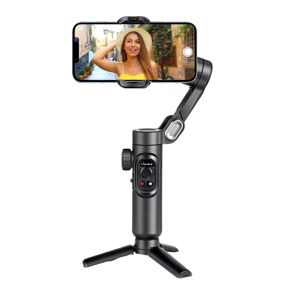 3-Axis Handheld Gimbal Stabilizer for Smartphones with Integrated Fill Light and Face Tracking for Vlogging - Compatible with iPhone and Android