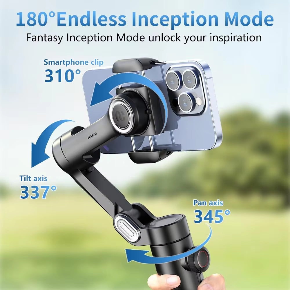3-Axis Handheld Gimbal Stabilizer for Smartphones with Integrated Fill Light and Face Tracking for Vlogging - Compatible with iPhone and Android