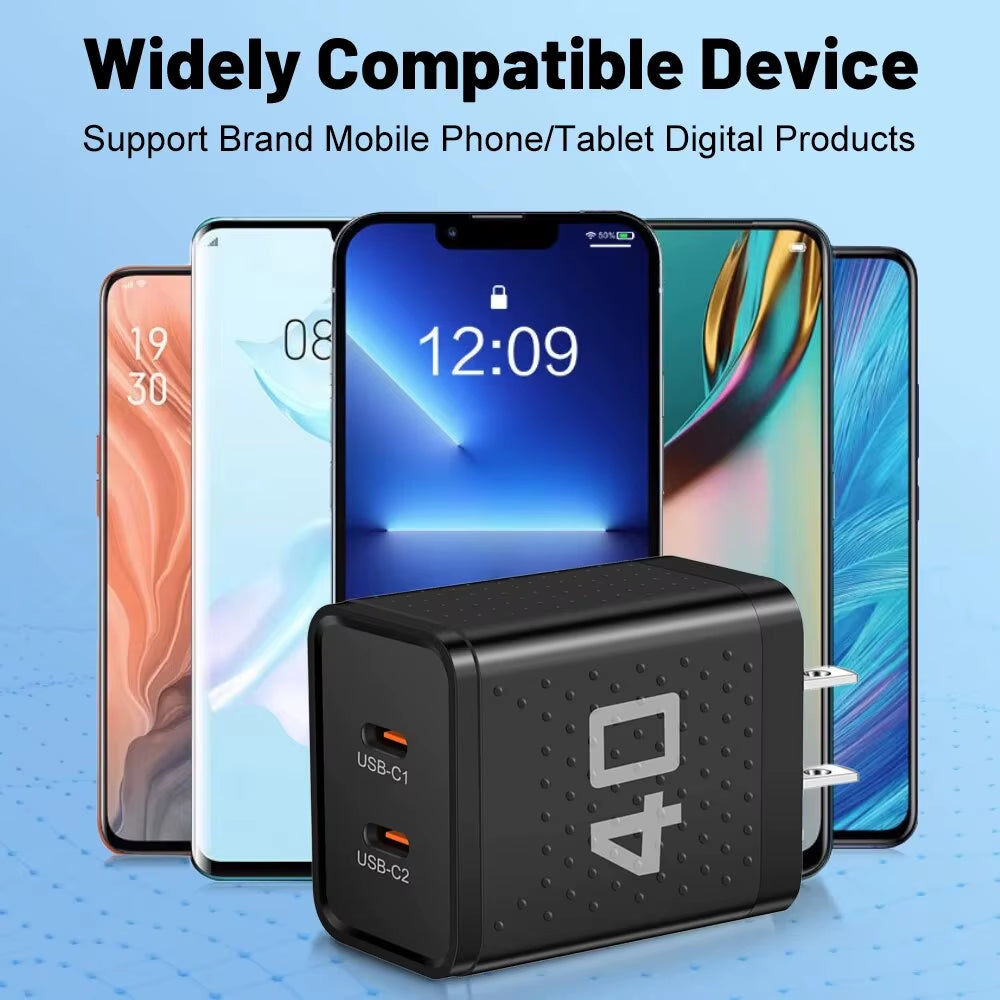 20W Dual PD USB-C Fast Charger with 2 Ports for Xiaomi 12, iPhone 13/14 Pro, and Realme QC3.0 Compatibility