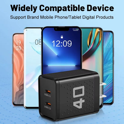 20W Dual PD USB-C Fast Charger with 2 Ports for Xiaomi 12, iPhone 13/14 Pro, and Realme QC3.0 Compatibility