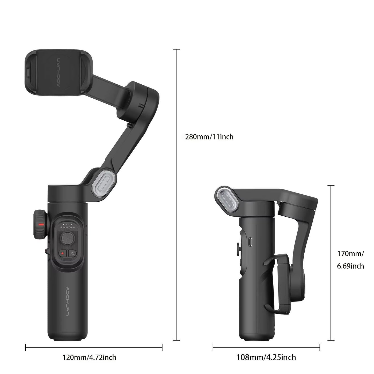 3-Axis Handheld Gimbal Stabilizer for Smartphones with Integrated Fill Light and Face Tracking for Vlogging - Compatible with iPhone and Android