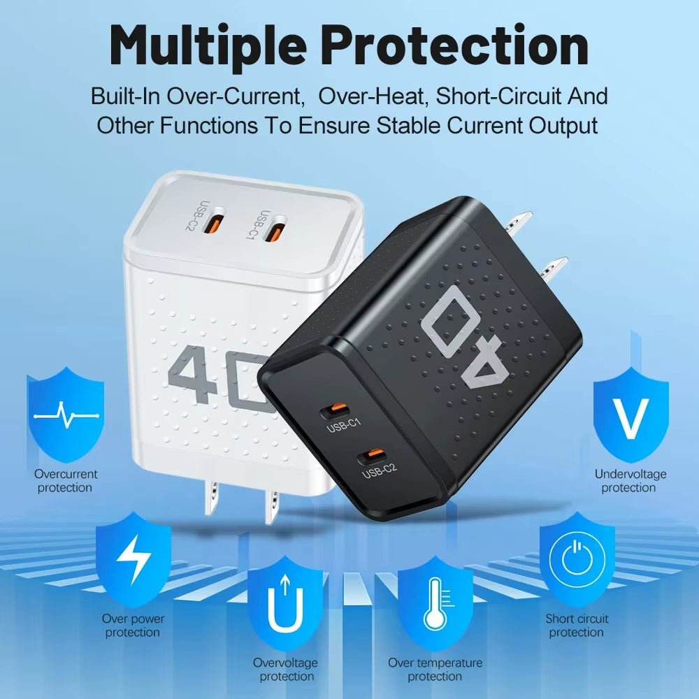 20W Dual PD USB-C Fast Charger with 2 Ports for Xiaomi 12, iPhone 13/14 Pro, and Realme QC3.0 Compatibility