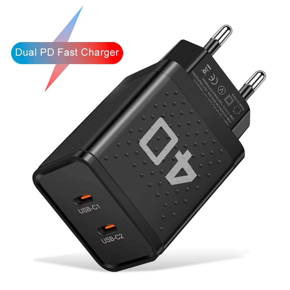 20W Dual PD USB-C Fast Charger with 2 Ports for Xiaomi 12, iPhone 13/14 Pro, and Realme QC3.0 Compatibility