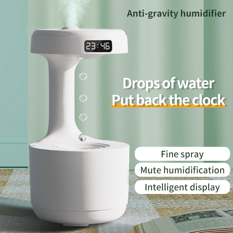 Anti-Gravity Humidifier with Clock and Backflow Aroma Diffuser - Large Capacity Mute Household Sprayer for Office and Bedroom