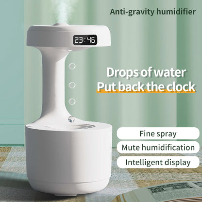 Anti-Gravity Humidifier with Clock and Backflow Aroma Diffuser - Large Capacity Mute Household Sprayer for Office and Bedroom