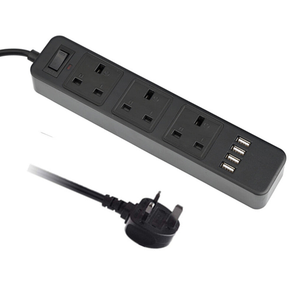 8-Outlet Surge Protected Tower Power Strip with 4 USB Ports and UK Mains Plug
