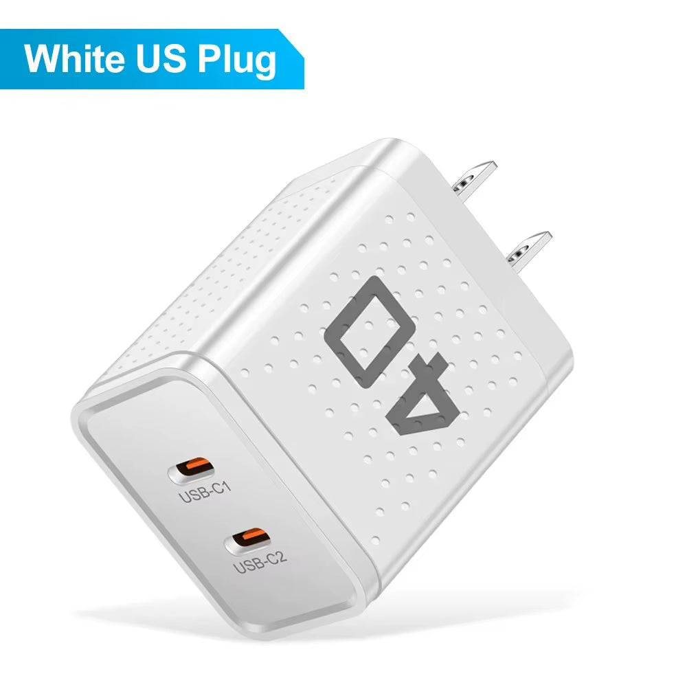 20W Dual PD USB-C Fast Charger with 2 Ports for Xiaomi 12, iPhone 13/14 Pro, and Realme QC3.0 Compatibility